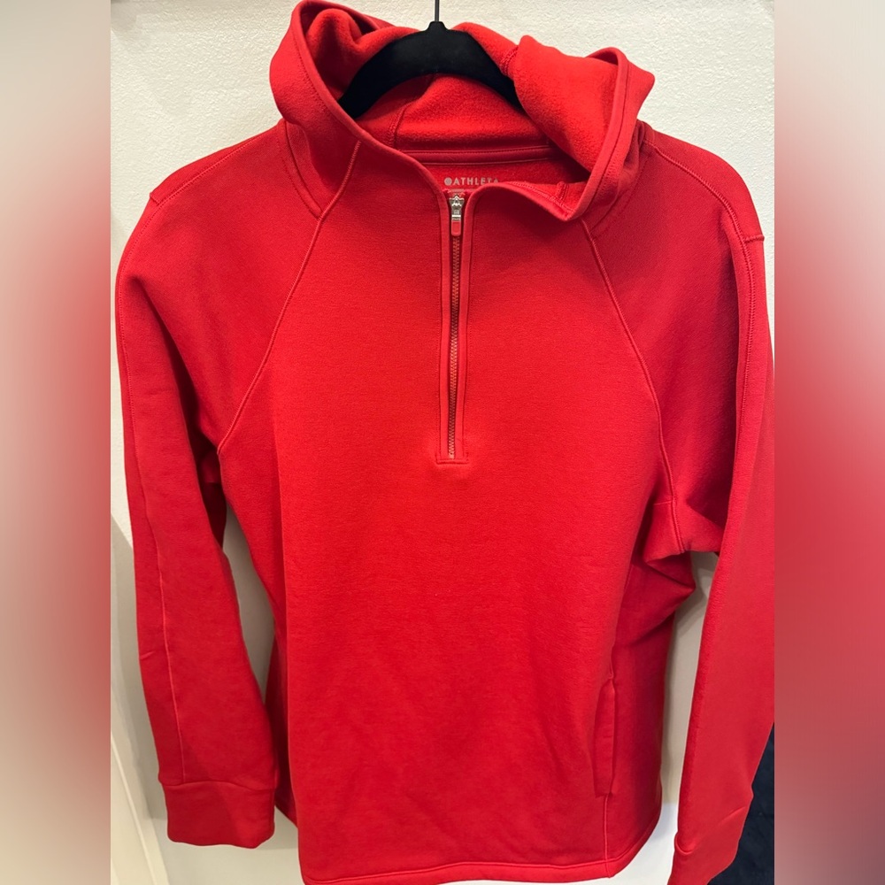 Athleta, 1/4 zip with hood & pockets, red XL. Polartech Fleece